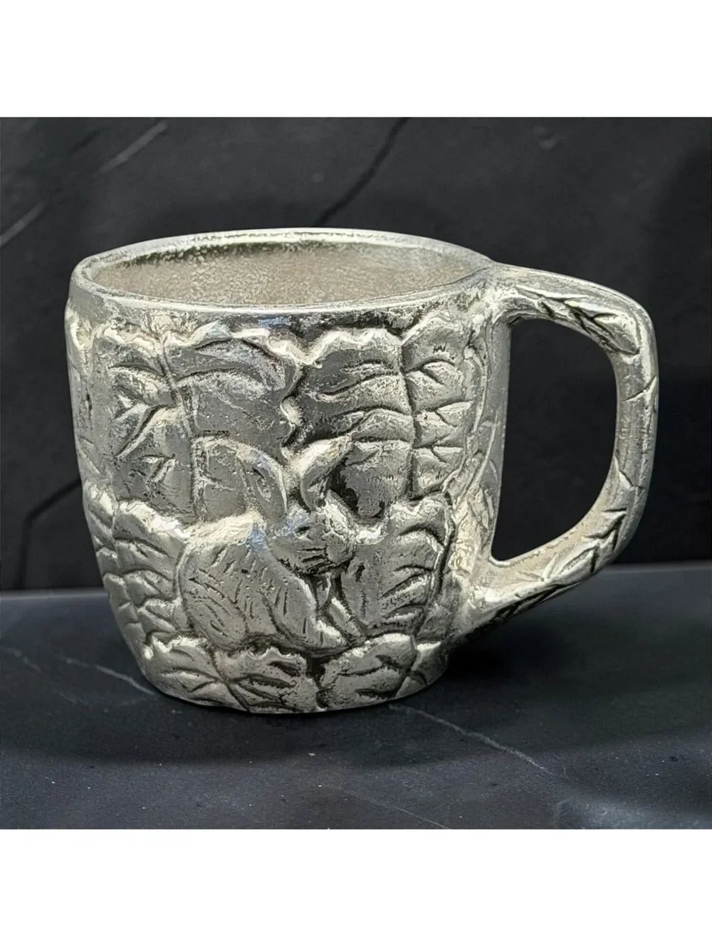 Rare Vintage 1991 CBK Ltd Bunny Rabbit Aluminum Cups Set of 4 Embossed Leaves 3